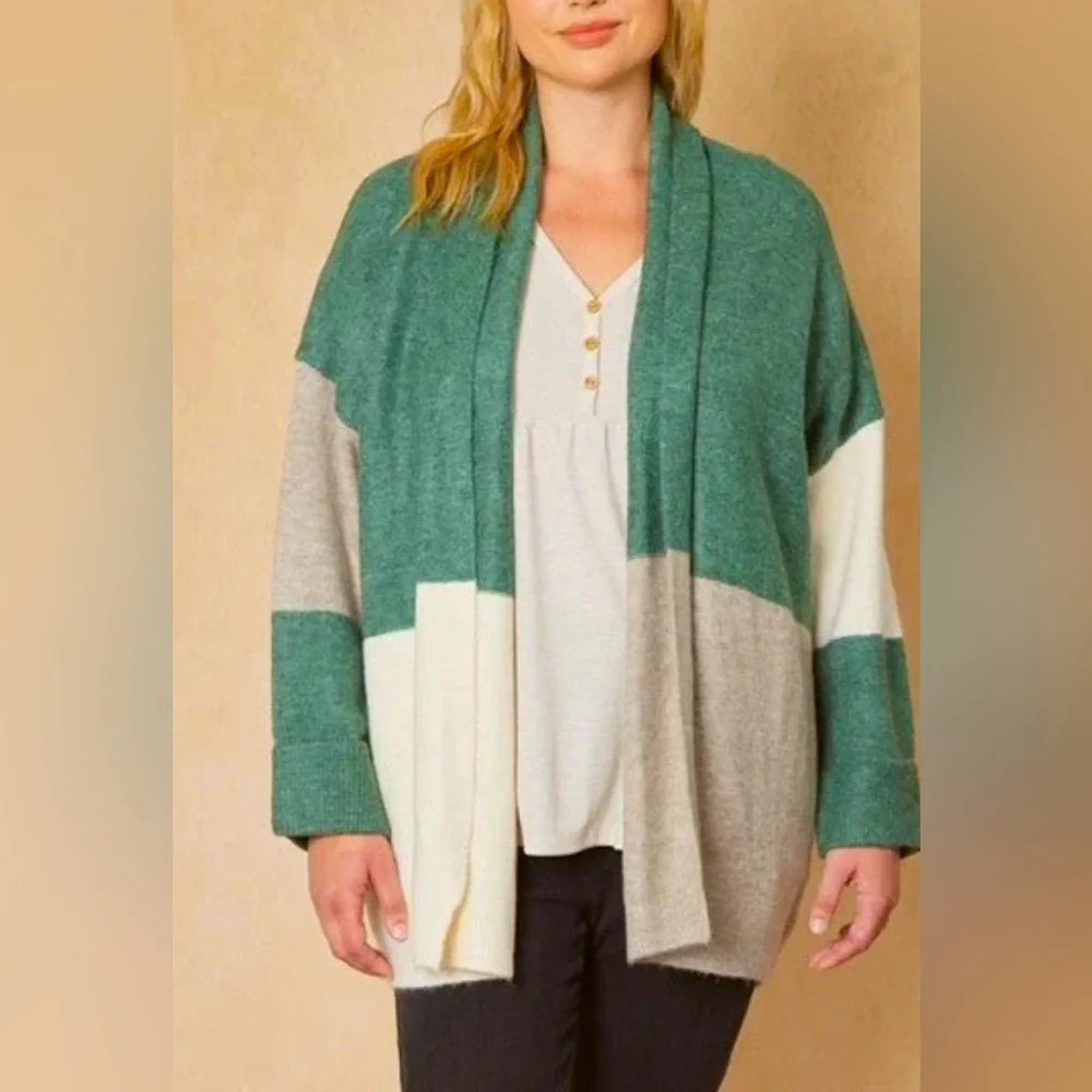 Entro sweater colorblock long open front cardigan oversized size 2X Cabincore